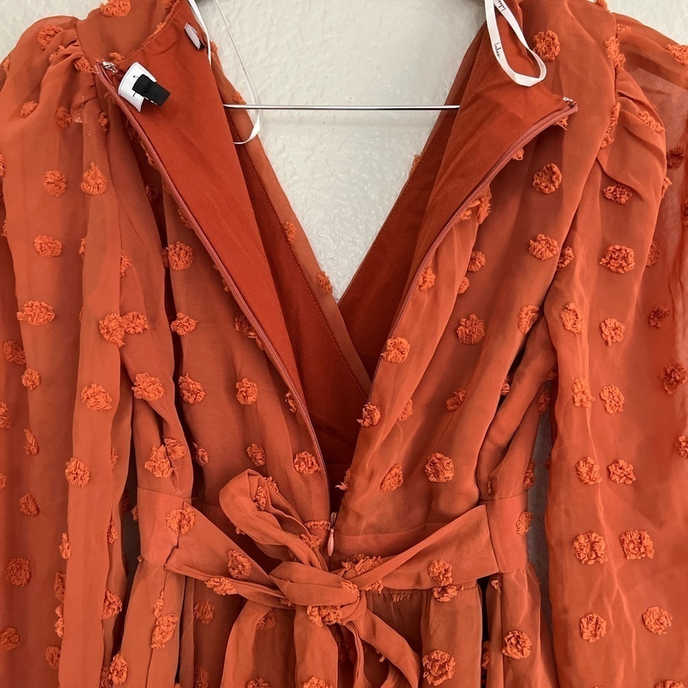 Rust Orange Clip Dot Long Sleeve Mini Dress S - Picture 6 of 10